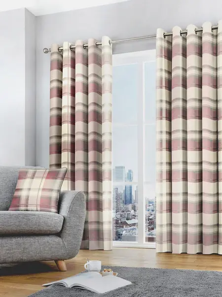 Balmoral Check 100% Cotton Eyelet Lined Curtains, Blush, 66 x 72" - Fusion