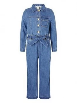 Monsoon Girls Chambray Jumpsuit - Blue, Size 11 Years, Women