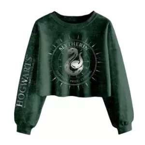 image of Harry Potter Unisex Adult Slytherin Constellation Acid Wash Crop Sweatshirt (XL) (Green)