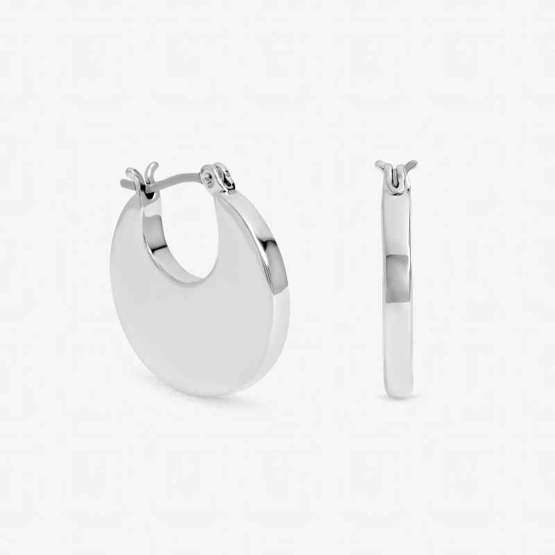 Image of Inicio Sterling Silver Plated Flat Hoops - Gift Pouch Silver female One Size