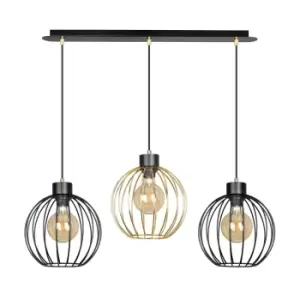 Image of Pineta Black/Gold Bar Pendant Ceiling Light 3x E27