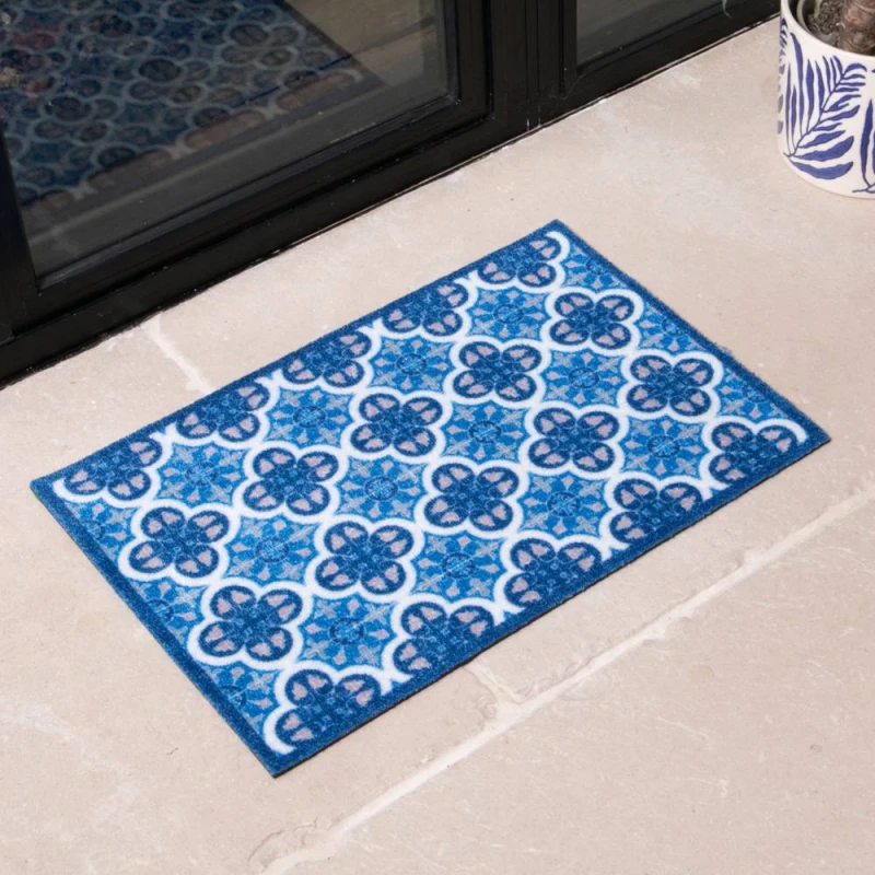 Image of Artsy Mats Blue Mosaic Tile Indoor Washable Doormat Size: 60cm x 150cm Blue Unisex 60cm x 150 cm