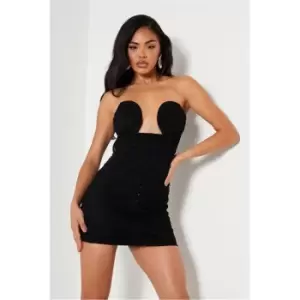 image of I Saw It First Black Premium Mesh Eyelet Detail Ruched Bodycon Dress - Black