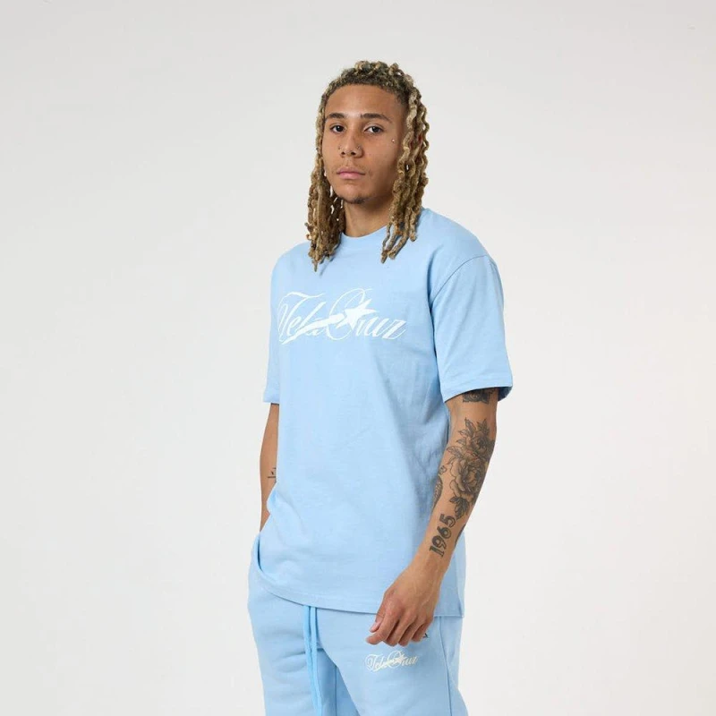 Image of Tela Cruz Mens Oversized Design T-Shirt Placid Blue male X Small