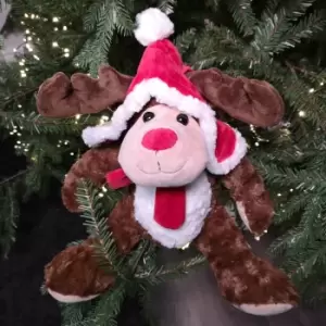 Image of 30cm Sitting Plush Christmas Reindeer with Red Hat & Scarf