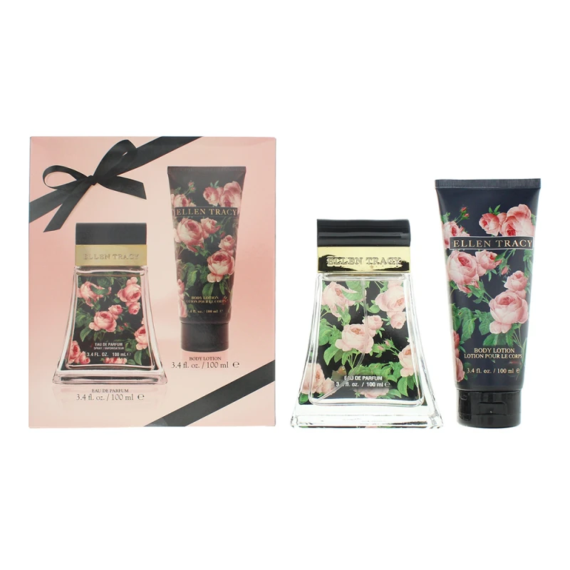 Image of Ellen Tracy Classic Florals Black Courageous Photobox 2 Piece Gift Set: Eau de Parfum 100ml - Body Lotion 100ml