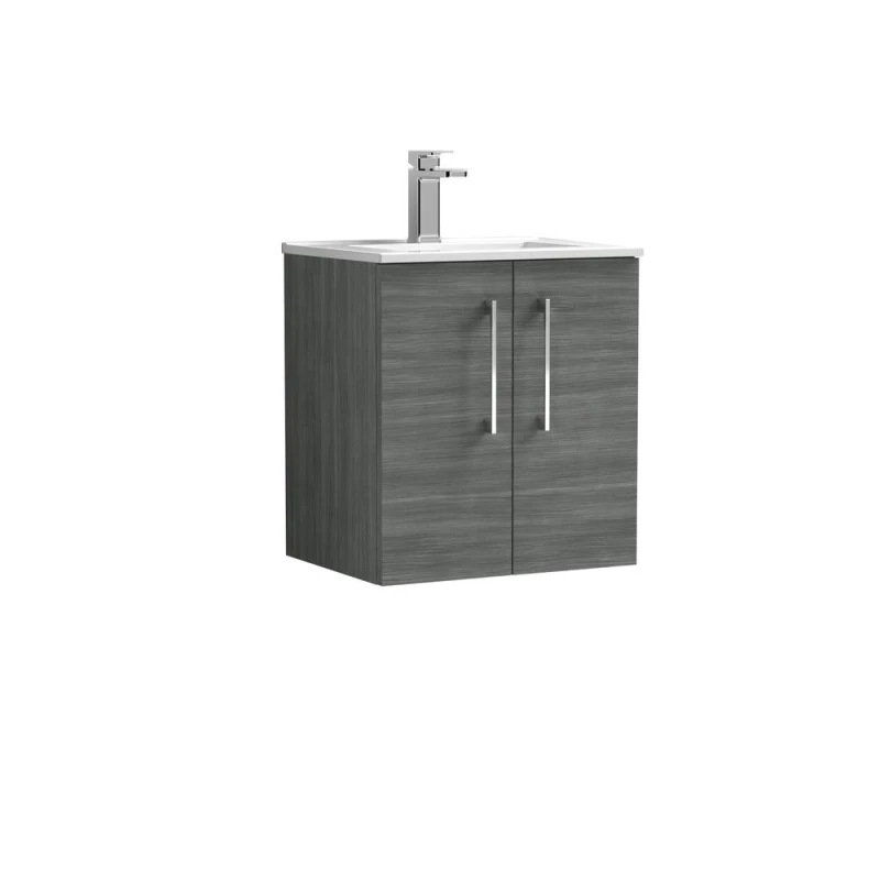 Image of Balterley Bathroom 2 Soft Close Door, Wall Hung Vanity Unit, Anthracite, 500mm in Grey Grey Unisex
