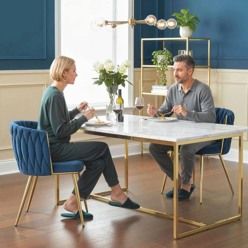 Image of HOMCOM Upholstered Kitchen Chairs Set of 2 with Woven Backrest in Dark Blue Size: 2 Pack Dark Blue Unisex 2 Pack
