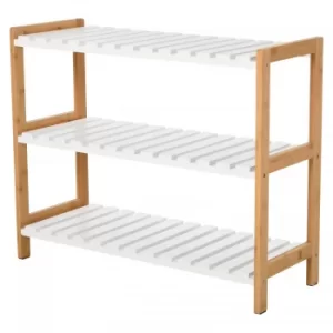 image of HOMCOM MDF 3-Tier Slatted Shoe Rack Brown/White