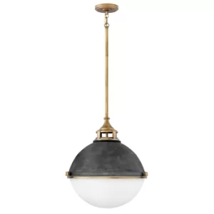 image of Hinkley Fletcher 3 Light Pendant Aged Zinc with Heritage Brass