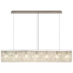 image of 138x9cm Rectangular Ceiling Pendant Chandelier, 7 Light E14, Polished Chrome, Crystal - Luminosa Lighting