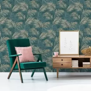 Image of Grandeco - A46105 Lounge Palm - Teal & Gold