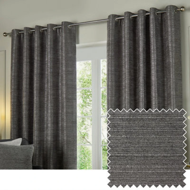 Image of Paoletti Paoletti Jupiter Chenille Jacquard Eyelet Curtain Pair in Grey Size: 117cm width x 137cm drop Grey 117cm width x 137cm drop Unisex 50255323