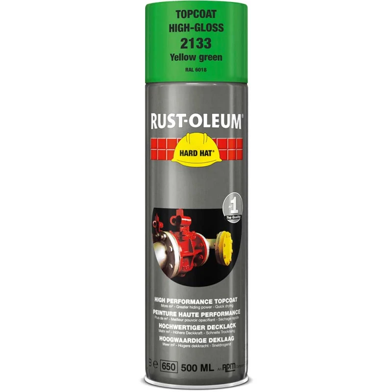 Image of Rust Oleum Hard Hat Metal Spray Paint 2133 Colour: Yellow Green