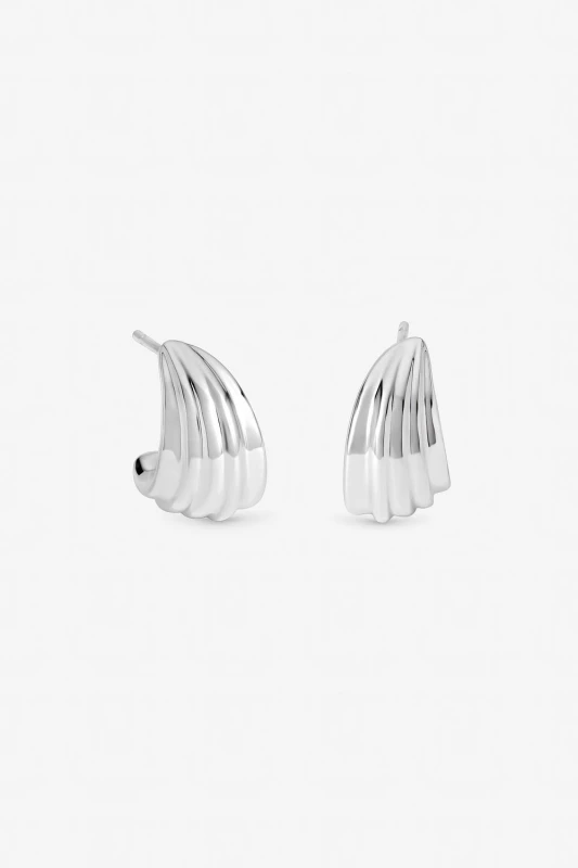 Image of Inicio Womens Sterling Silver Plated Small Ridged Studs - Gift Pouch Silver Female One Size