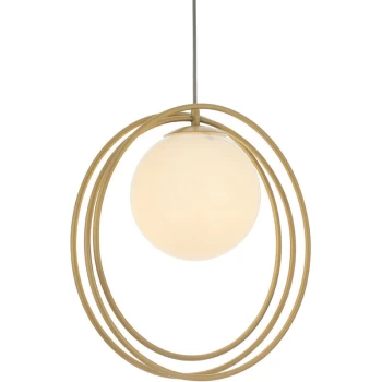 Image of Merano Lighting - Merano Bergamo Pendant Ceiling Light Brushed Gold Paint & Gloss Opal Glass