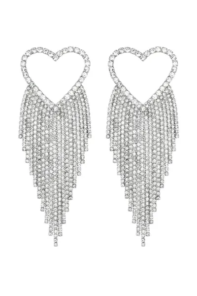 image of Silver Crystal Heart Cluster Shower Drop Earrings