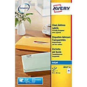 Image of Avery J8563-25 Address Labels Self Adhesive 99.1 x 38.1mm Clear 25 Sheets of 14 Labels