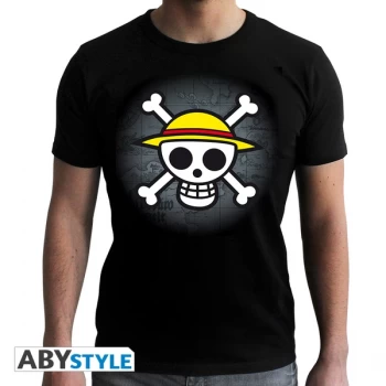 Image of One Piece - Skull With Map Mens Large T-Shirt - Black