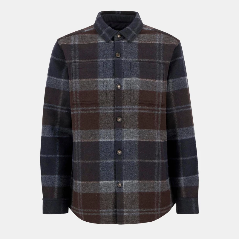 Image of Barbour Mens Chapter Check Long Sleeve 4 Pockets Overshirt MdOak Trtn TN38 male S