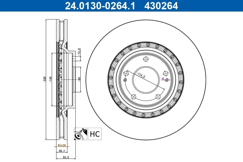 Image of Brake disc ATE 24.0130-0264.1