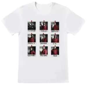 image of Money Heist Unisex Adult Polaroid T-Shirt (XL) (White)