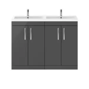 Nuie Athena 1200 Floor Standing 4-door Vanity & Ceramic Double Basin - Gloss Grey