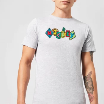 Image of Disney Mickey Fruit Blocks Mens T-Shirt - Grey - XS - Grey