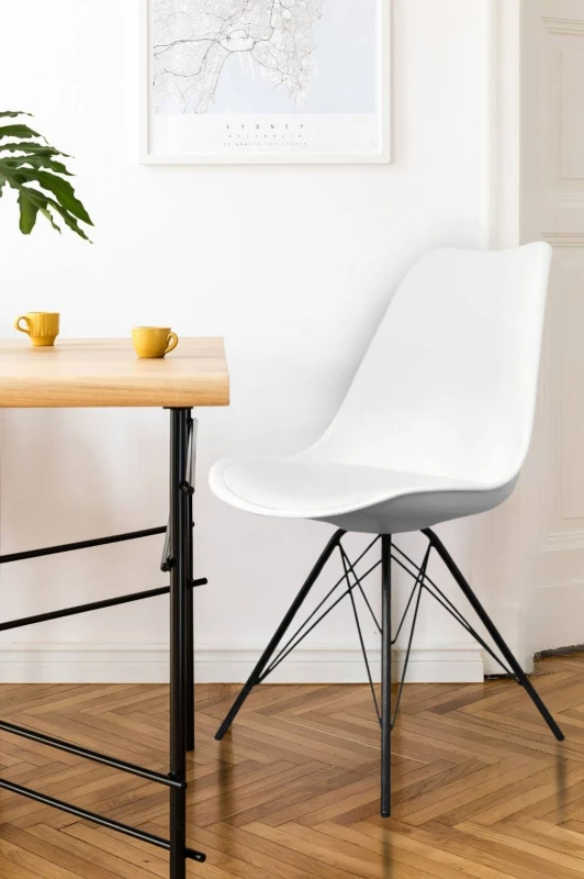 Image of Fusion Living Soho Plastic Dining Chair with Black Metal Legs White