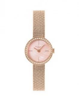 image of Radley Mother Of Pearl Dial Stoneset Rose Tone Bezel Rose Tone Mesh Watch