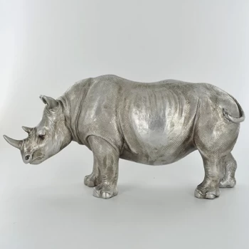 image of Antique Silver Large Rhinoceros Ornament