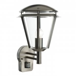 Image of PIR 1 Light Outdoor Wall Lantern Stainless Steel, Polycarbonate IP44, E27
