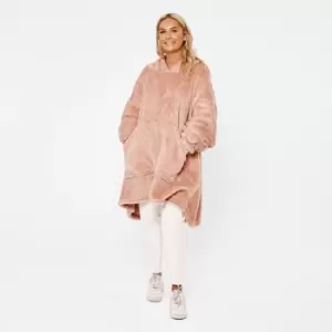 Image of Sienna Teddy Glitter Hoodie Blanket Oversized Wearable Sweatshirt Blush