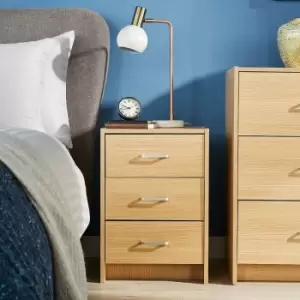 Image of Stratford - Oak Bedside Cabinet 3 Drawer Side Table Night Stand Metal Runners Oak
