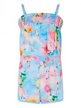 Image of Monsoon Girls Unicorn Rainbow Playsuit Set - Blue, Size 3 Years, Women