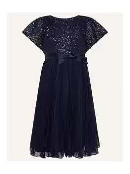 Monsoon Girls Cape Sleeve Diamond Sequin Keita Dress - Navy, Size 6 Years, Women