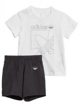 Image of Boys, adidas Originals Badge Shorts and Tee Set - White/Black, Size 0-3 Months