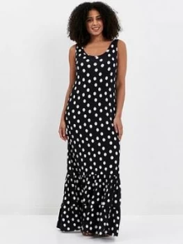 Image of Evans Spot Tiered Jersey Maxi Dress, Black, Size 26-28, Women
