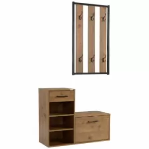 image of HOMCOM 6 Hook Coat Rack With Shoe Bench Set Black And Natural