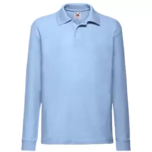 image of Fruit Of The Loom Childrens Long Sleeve 65/35 Pique Polo / Childrens Polo Shirts (5-6) (Sky Blue)