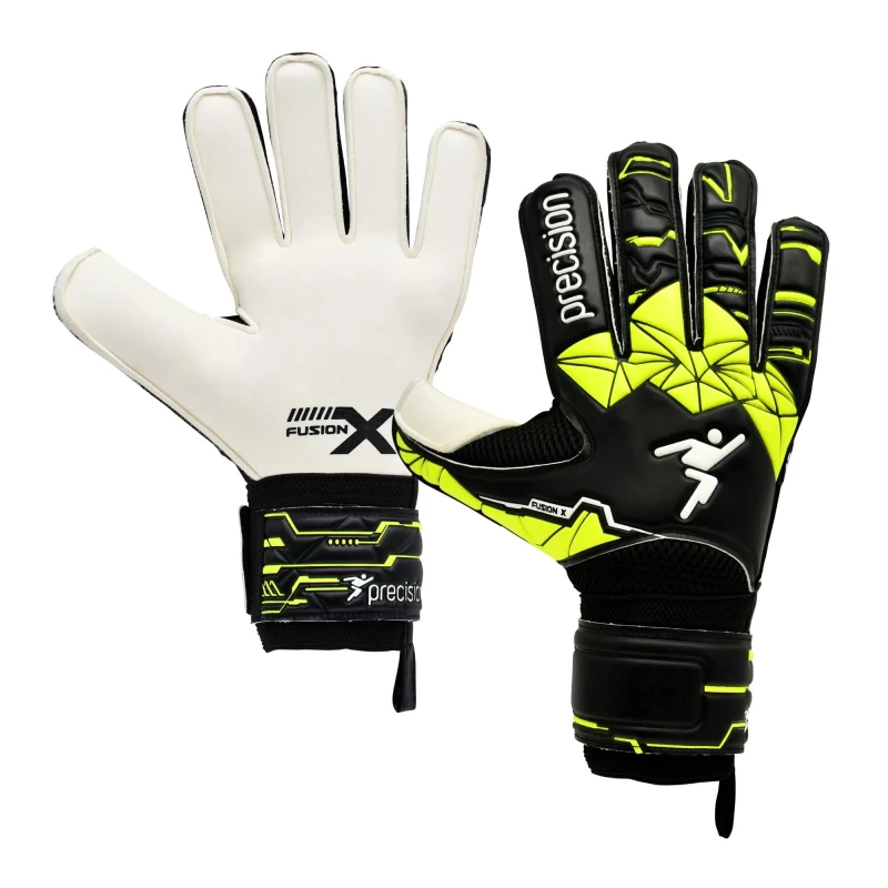 Image of Precision Training Junior Fusion X Flat Cut Finger Protect GK Gloves Black/Yellow unisex 4