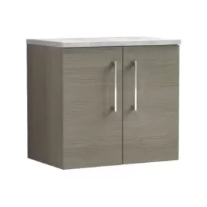 image of Arno Solace Oak 600mm Wall Hung 2 Door Vanity Unit with Bellato Grey Laminate Worktop - ARN2523LBG - Solace Oak - Nuie