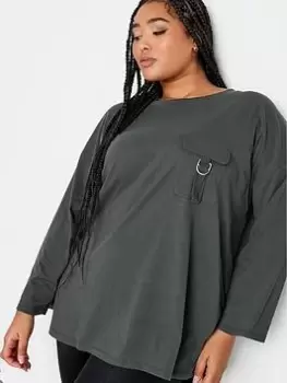 Image of Yours Yours Utility Pocket Slouchy Top Slate, Grey, Size 16, Women