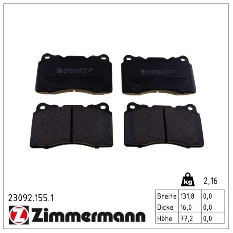 Image of ZIMMERMANN Brake pad set ZIMMERMANN 23092.155.1