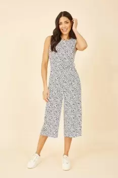 Image of White Animal Print Culotte Jumpsuit
