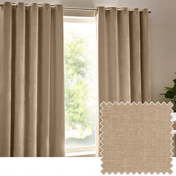 Image of Heavy Chenille Room Darkening Eyelet Curtains Natural, Natural / 168 x 229cm