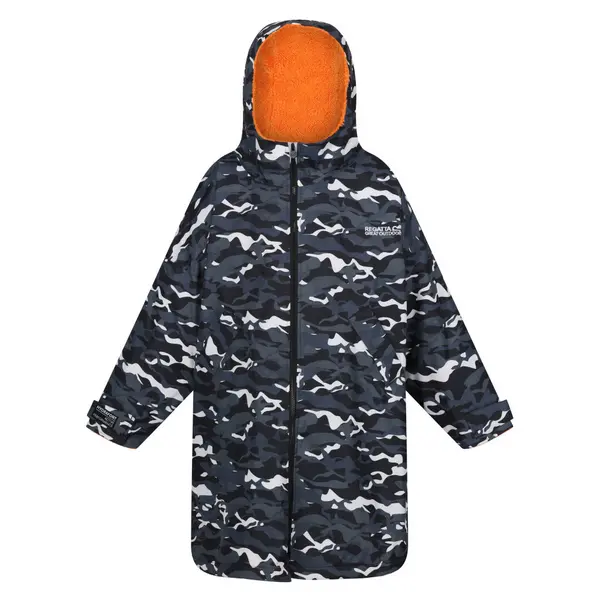 Image of Regatta Boys Waterproof fleece Lined Robe Jacket Coat 9-10 Years - Chest 69-73cm (Height 135-140cm) Black Camo/Persimmon RKW289B-V13-9