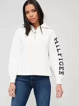Image of Tommy Hilfiger 1/2 Zip Logo Arm Jumper - Cream, Size L, Women