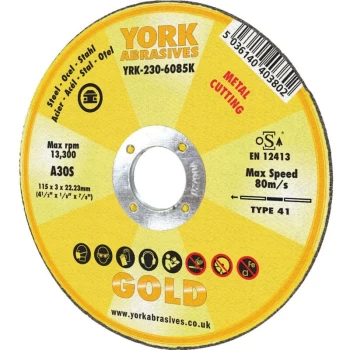 York Abrasives Gold - 100X3X16MM A30S Flat Cutting Disc