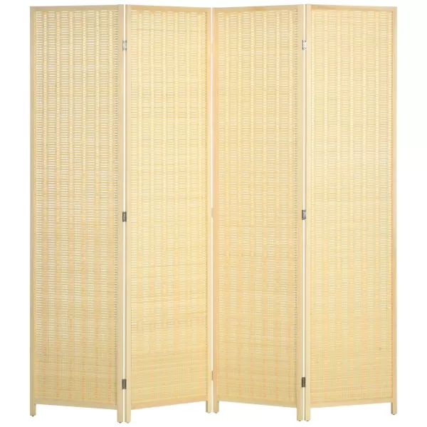 image of HOMCOM 4 Panel Folding Room Divider Screen, Wall Panel Privacy Furniture, Freestanding Paravent Partition Separator for Bedroom, 180 x 180cm, Natural